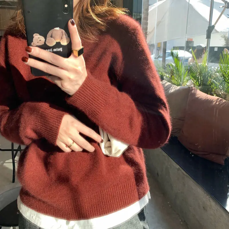 Свитер женский осенне-зимний кашемировый с круглым вырезом