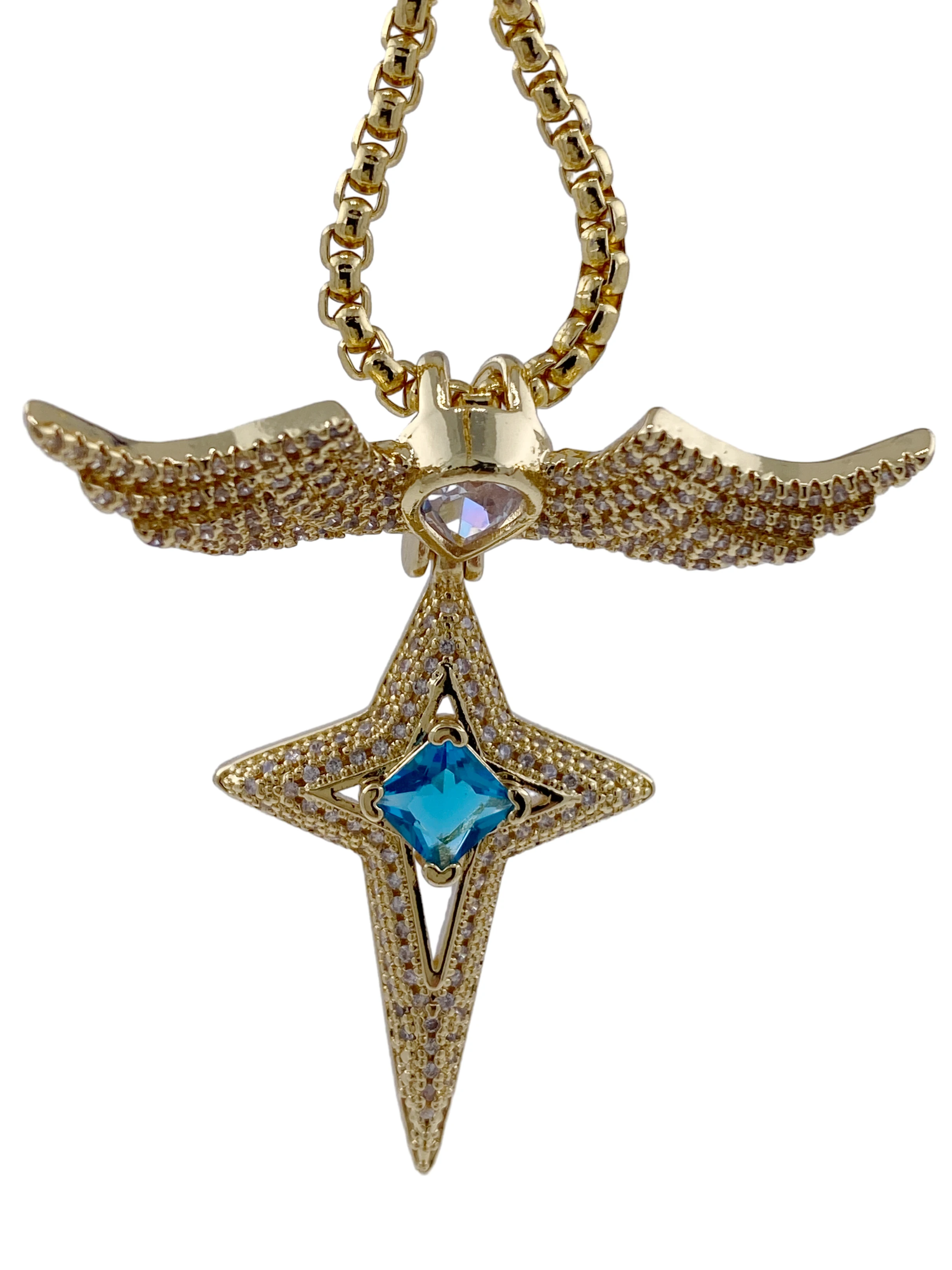Minimalism Korean Sparkling Polished 18k Gold Plated Triangle Point Cross Pendant Four-pointed Star Necklace Gift for Girlfriend