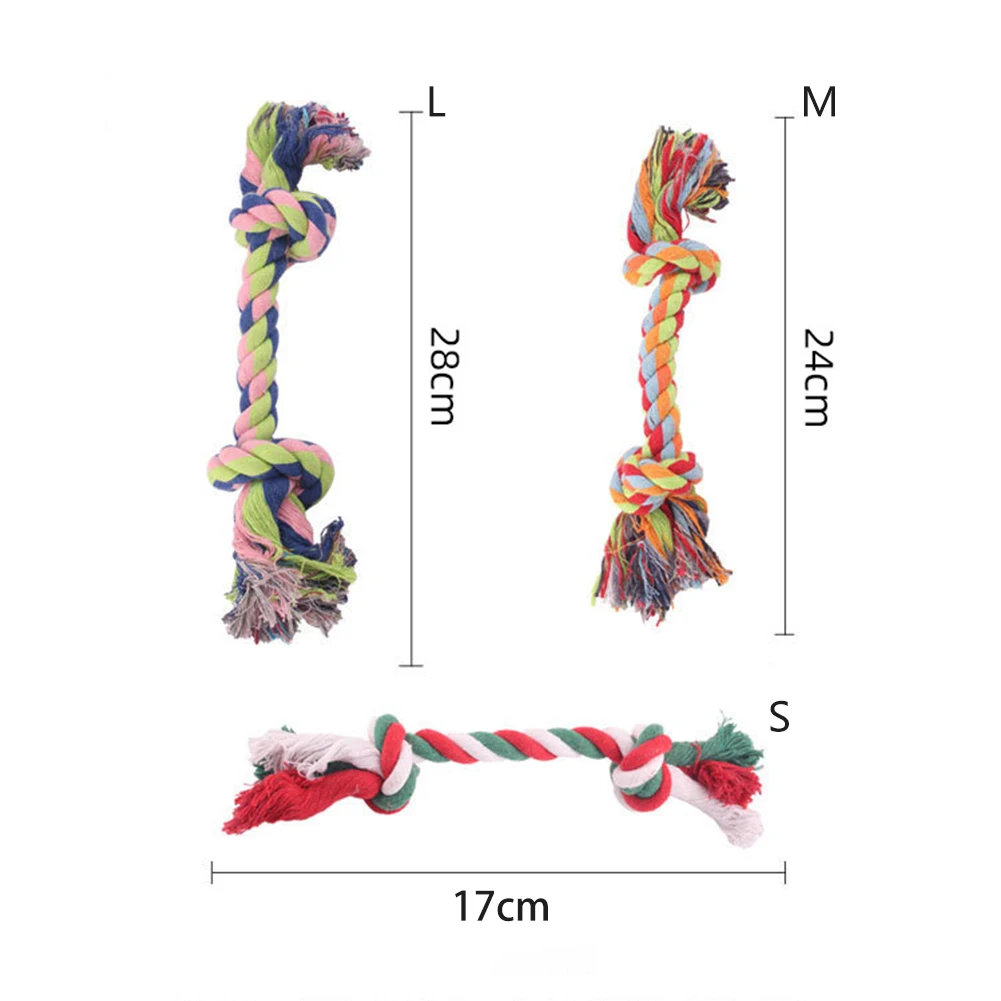 Разноцветная игрушка для щенков Pet Dog Puppy Double Knot Chew Rope Toys Clean Teeth Durable Braided Bone Molar Toy Supplies.