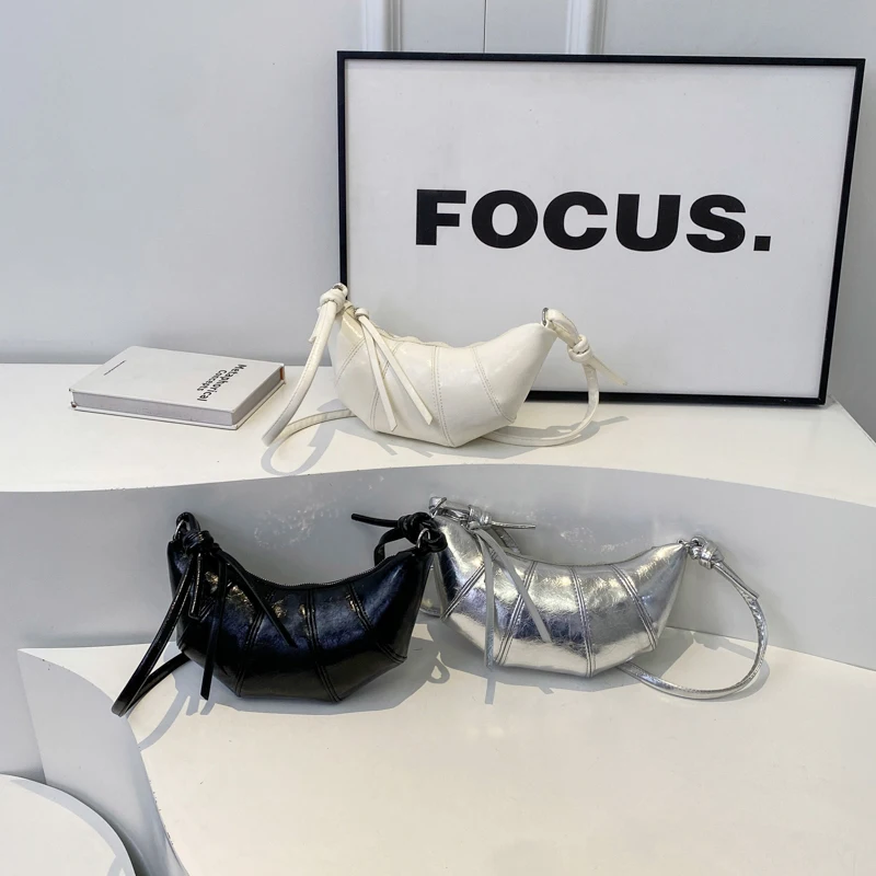 Яркие Серебристые сумки через плечо в форме рога женские супер крутой