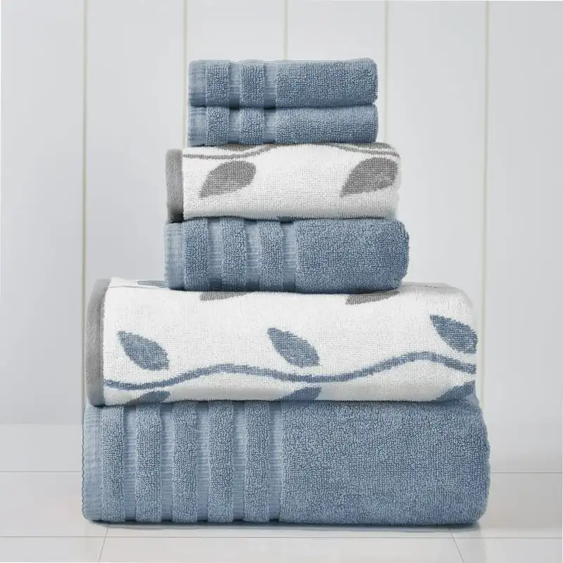 

Vines 6-Piece Cotton Bath Towel Set, Cruise essentials Wrist towels for washing face Shower wrap for women Turkish hand towel Ba