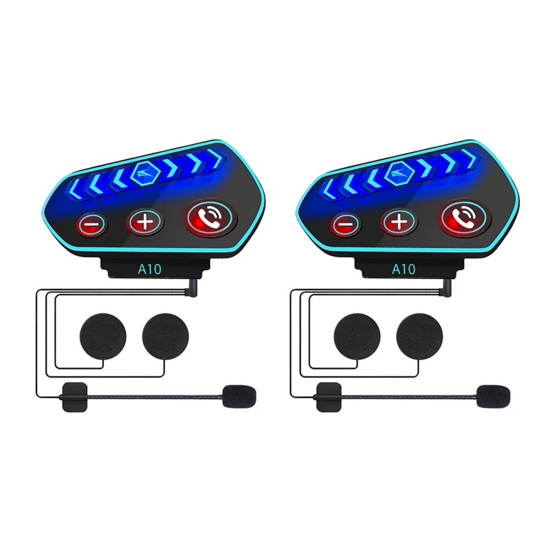 

2X Motorcycle Bluetooth 5.0 Helmet Intercom Wireless Hands-Free Telephone Call Kit Stereo Interphone A10 For Outdoor