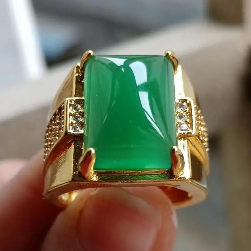 

Действительно естественное стандартное для мужчин изящное ювелирное изделие из настоящей Мьянмы зеленая нефрит Квадратные Кольца мужские...