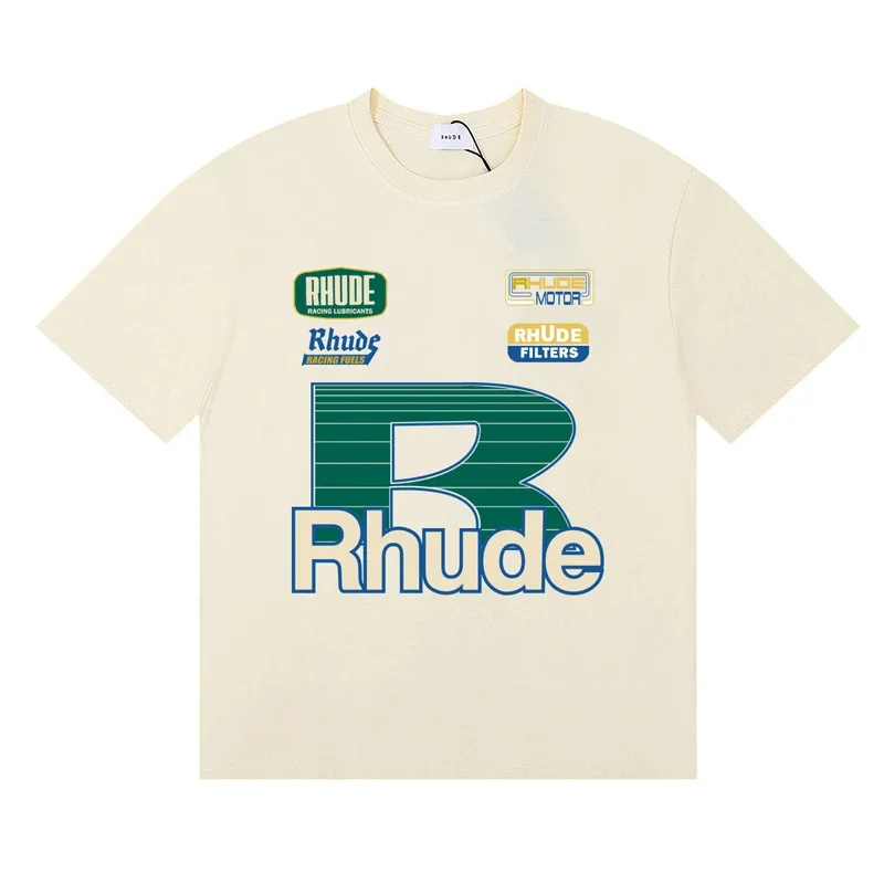 Фото Футболка Streetwear Brand Rhude, летняя модная повседневная футболка с принтом логотипа, с коротким рукавом, для мужчин и женщин, высококачественная футболка №3