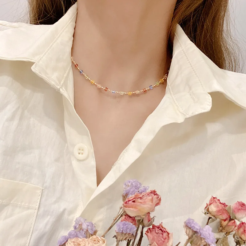 

Korean version of new design color crystal women's necklace a two-wearing bracelet gift simple fashion jewelry party gift