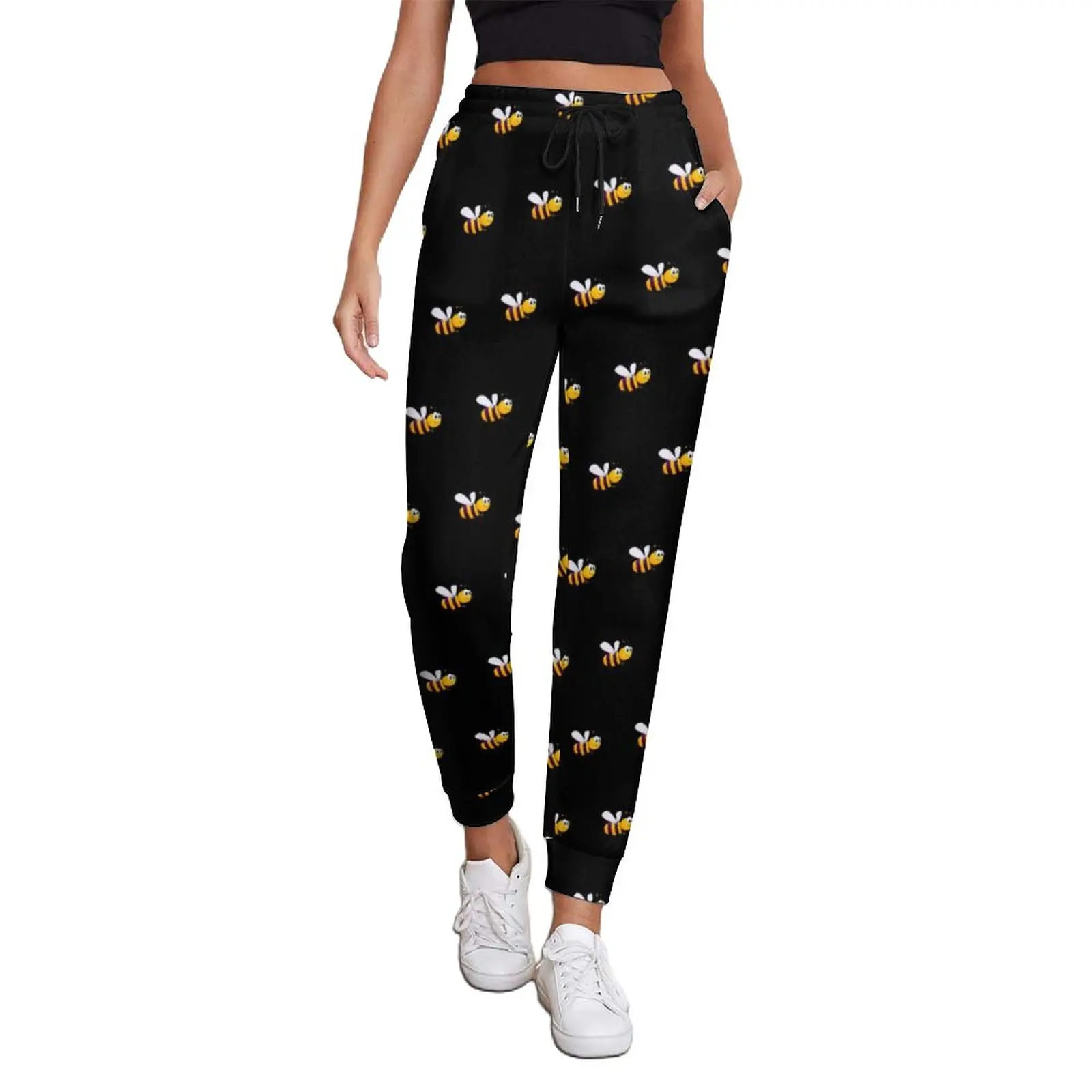 

Cute Bumble Bees Jogger Pants Spring Black Funny Bee Print Trendy Sweatpants Ladies Harajuku Pattern Trousers Big Size 3XL