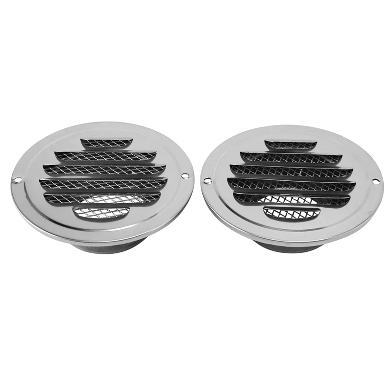 

2 Pcs Stainless Steel Exterior Wall Air Ventilation Hood Round Rainproof Thickened Air Duct Outlet Grille