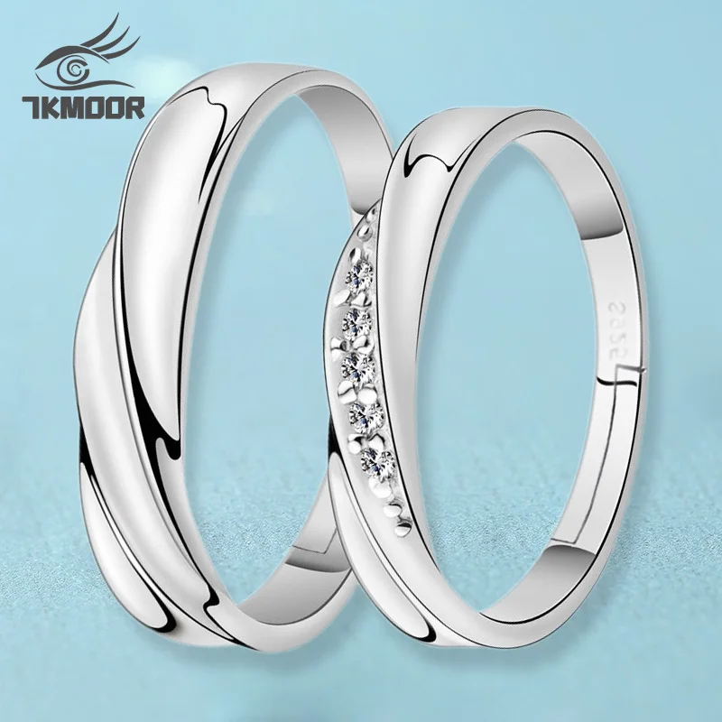 

Adjustable Crystal Couple Rings Set For Women Sliver Color Ring For Couples Wedding Rings Set For Men Promise Engagement Ring