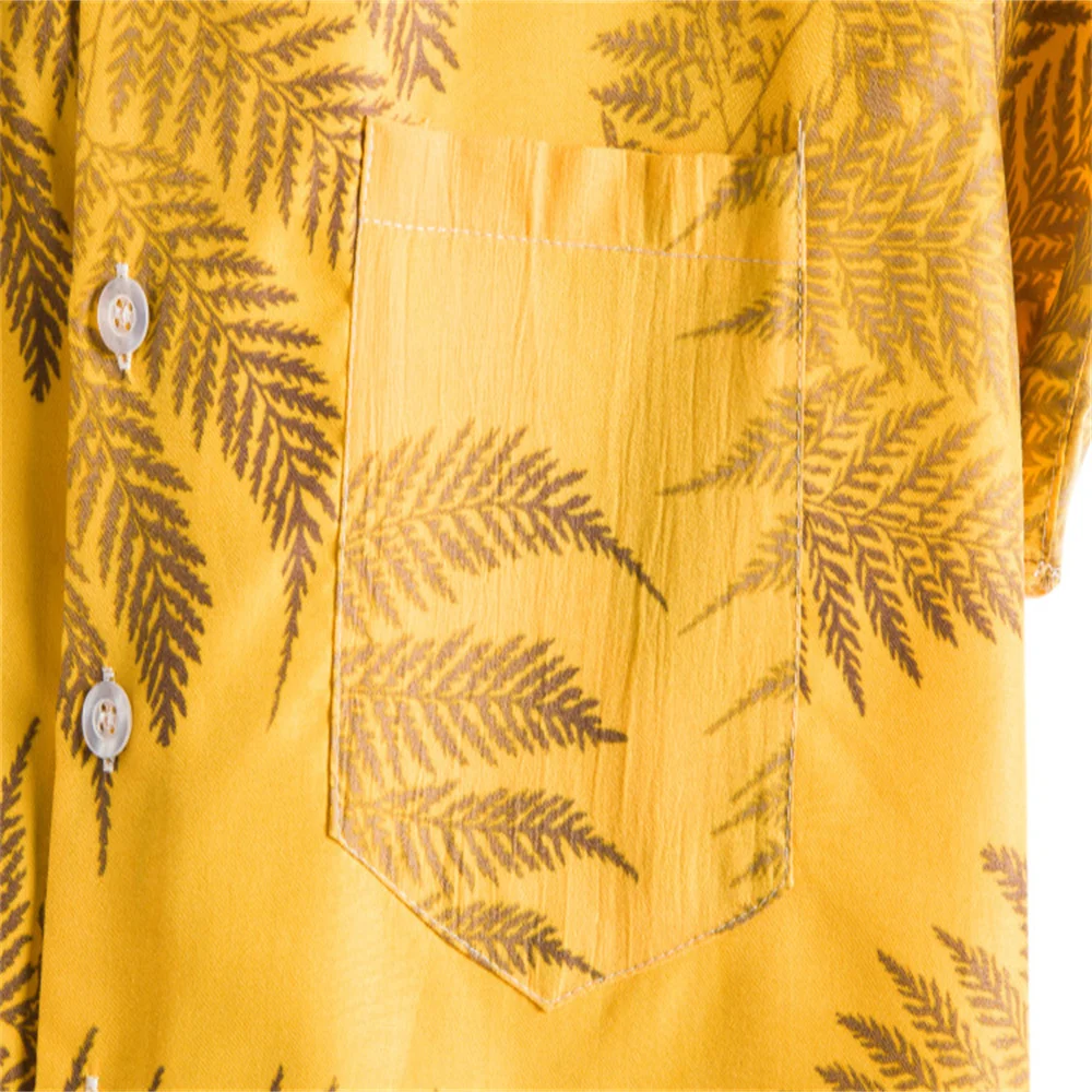 Hawaiian Shirt Men's Summer Leaf Printing Tops Short Sleeve Blouse Casual Harajuku  Male Chemise Homme 2022