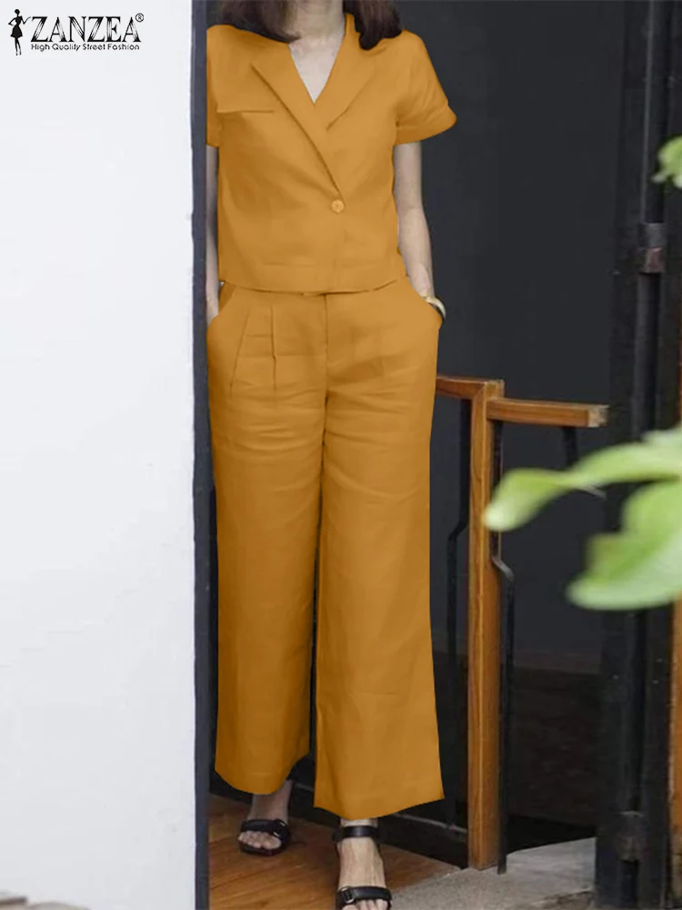 Zanzea Женская Спортивная Одежда Из Двух Предметов Элегантный Однотонный Офисный