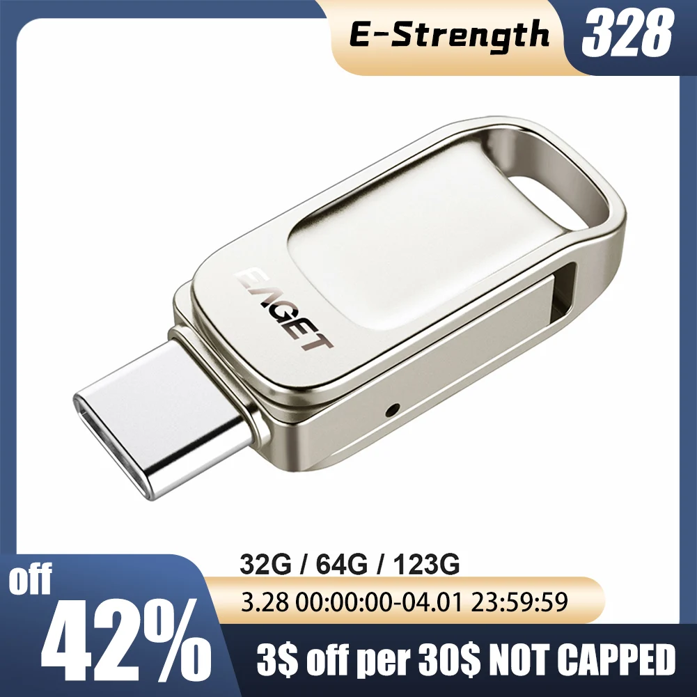 EAGET CU31 3 в 1 USB флеш-накопитель 32/64/128 ГБ портативный 3.0 Type-C OTG карта памяти для