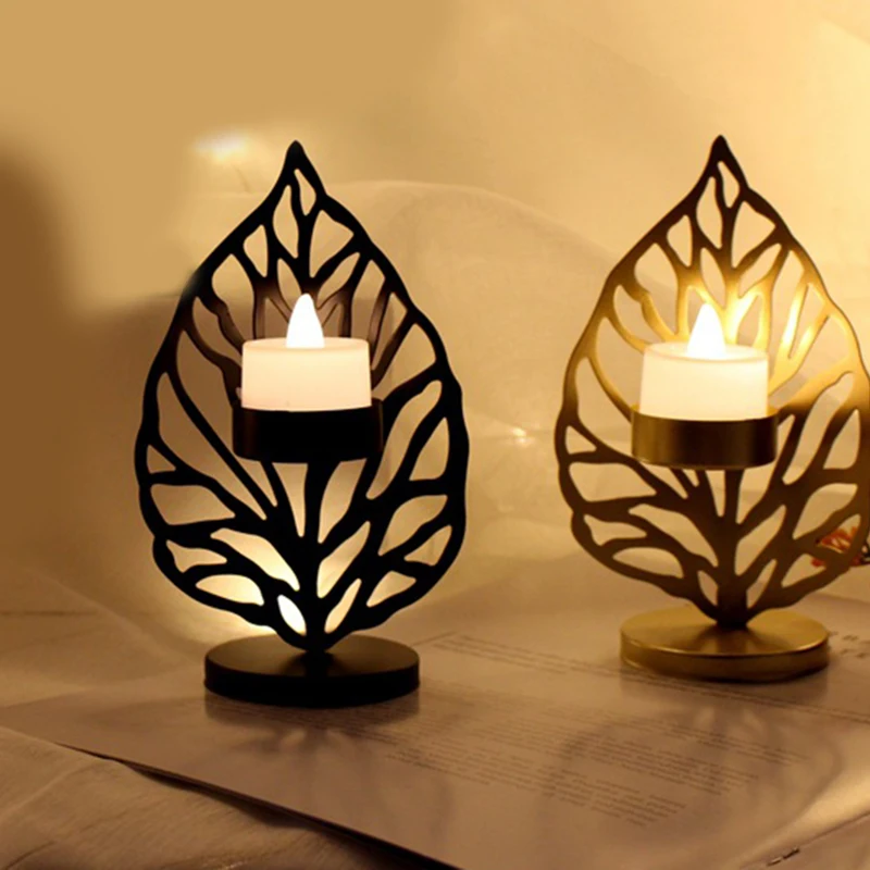 

Nordic Iron Candlestick Gold Base Creative Leaf Candlestick Desktop Decoration Living Room Bedroom Dining Room Candlestick