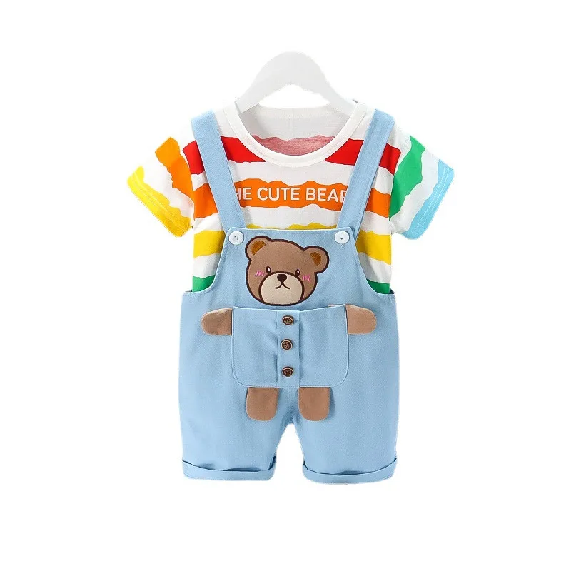

New Summer Baby Clothes Suit Children Boys Girls Striped T-Shirt Overalls 2Pcs/Set Toddler Casual Cotton Costume Kids Tracksuits