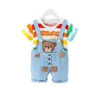 new summer baby clothes suit children boys girls striped t shirt overalls 2pcsset toddler casual cotton costume kids tracksuits