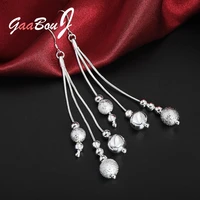 smooth matte beads tassel chain drop earrings 925 sterling silver fashion vintage jewelry gifts for women