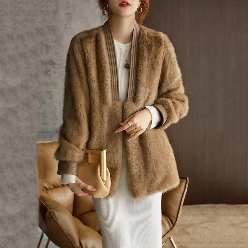 

Autumn New Mink Imitatefur coat women's long-sleeve top fashion all-match Mink knit jacket mink knitted fur coat 2021