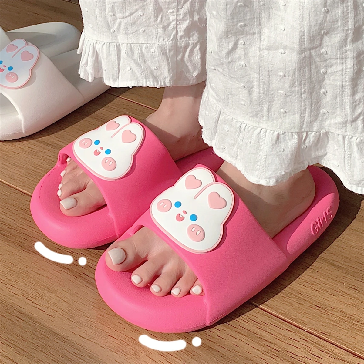 Cute Rabbit Patch Design Women Slippers EVA Thick Sole Summer Outdoor Non-slip Home Ladies Platform Woman Shoes Beach Slides