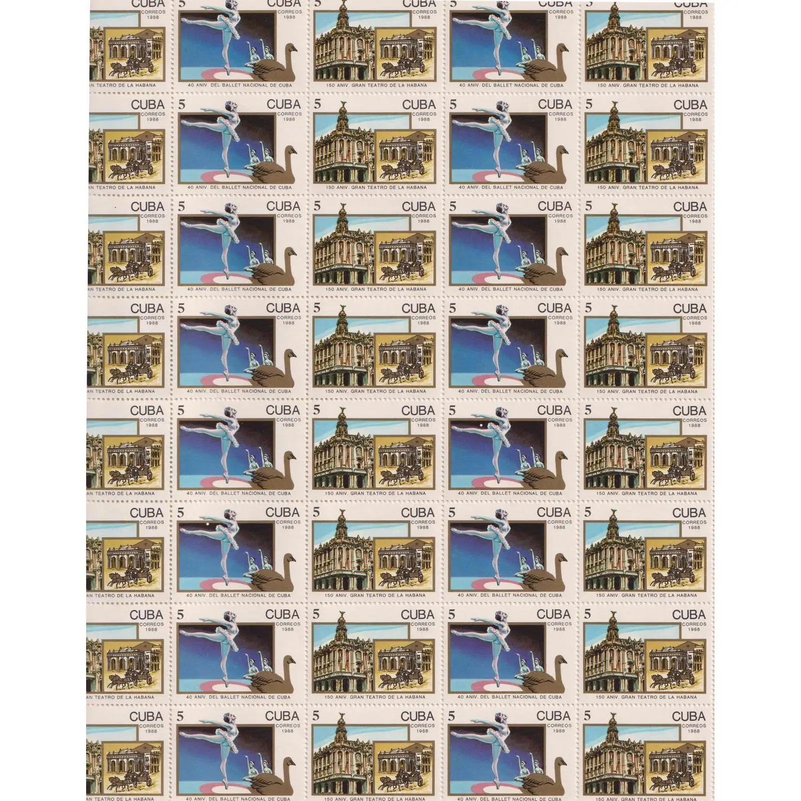 Почтовые марки Kyбa 1988г. &quot40-летие Национального балета и 150-летие Большого театра