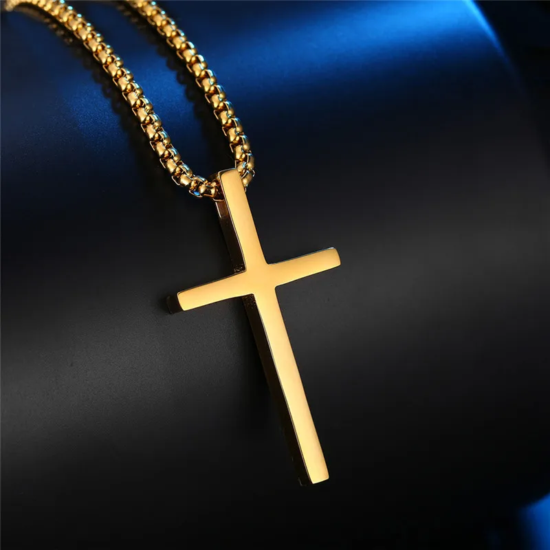 

LETAPI High Quality Womens Cross Necklace Stainless Steel 60CM Chain Pendant Cross Gold Color Mens Necklace For Women Best Gift