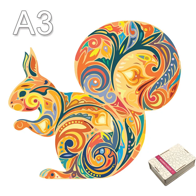 

2022 A3 A4 A5 Squirrel Wooden Puzzle Adults Children Wood DIY Crafts Animal Holiday Gift Wooden Jigsaw Home Decor fun Jigsaws