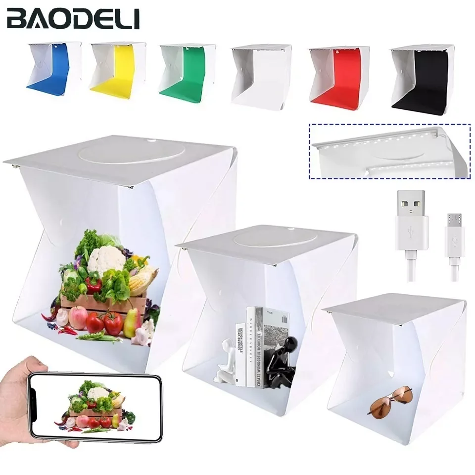 

NEW2023 Folding Lightbox 20/30/40cm Portable Photography Photo Studio Tent LED Softbox Background Kit USB Mini Light Box For DSL