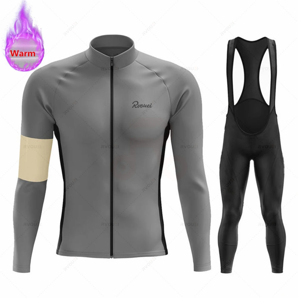 

Зимняя Теплая Флисовая велосипедная одежда Rvouei, мужской костюм из Джерси, уличная велосипедная одежда, комплект брюк с нагрудником, мужская...