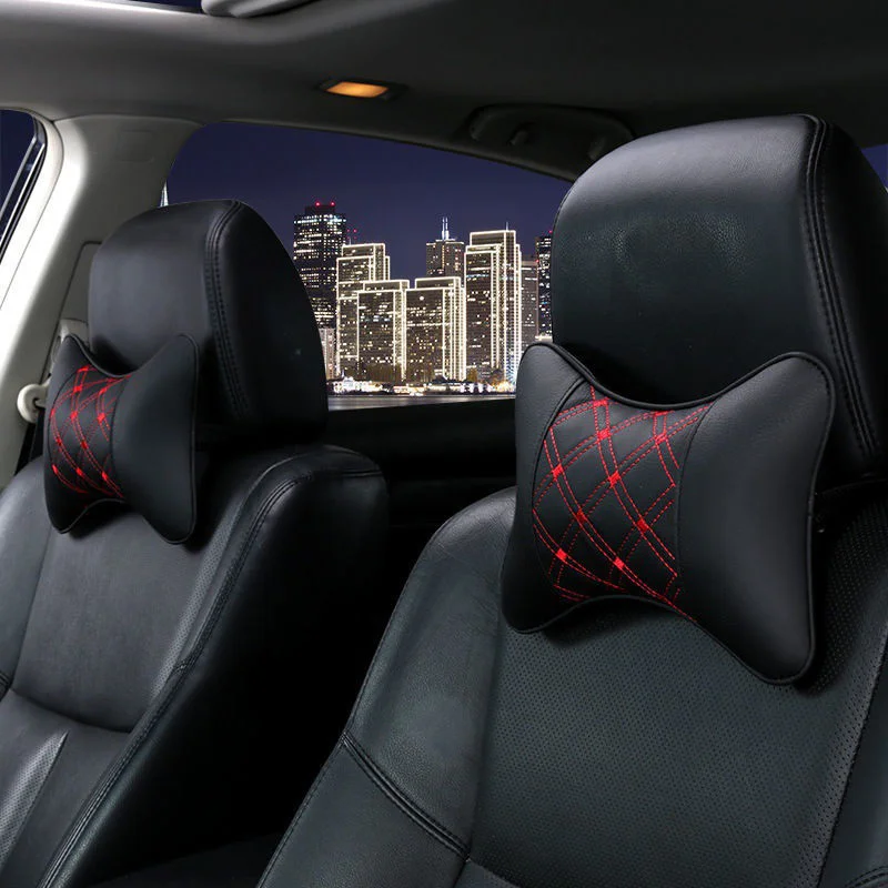 

2 Pcs Pu Leather Car Neck Pillows Head Support Protector Universal Headrest Backrest Cushion for Head Pain Relief Rest Cushion