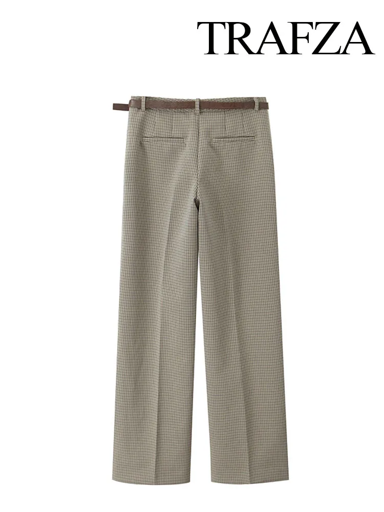 Брюки женские клетчатые с высокой талией на пуговицах молнии