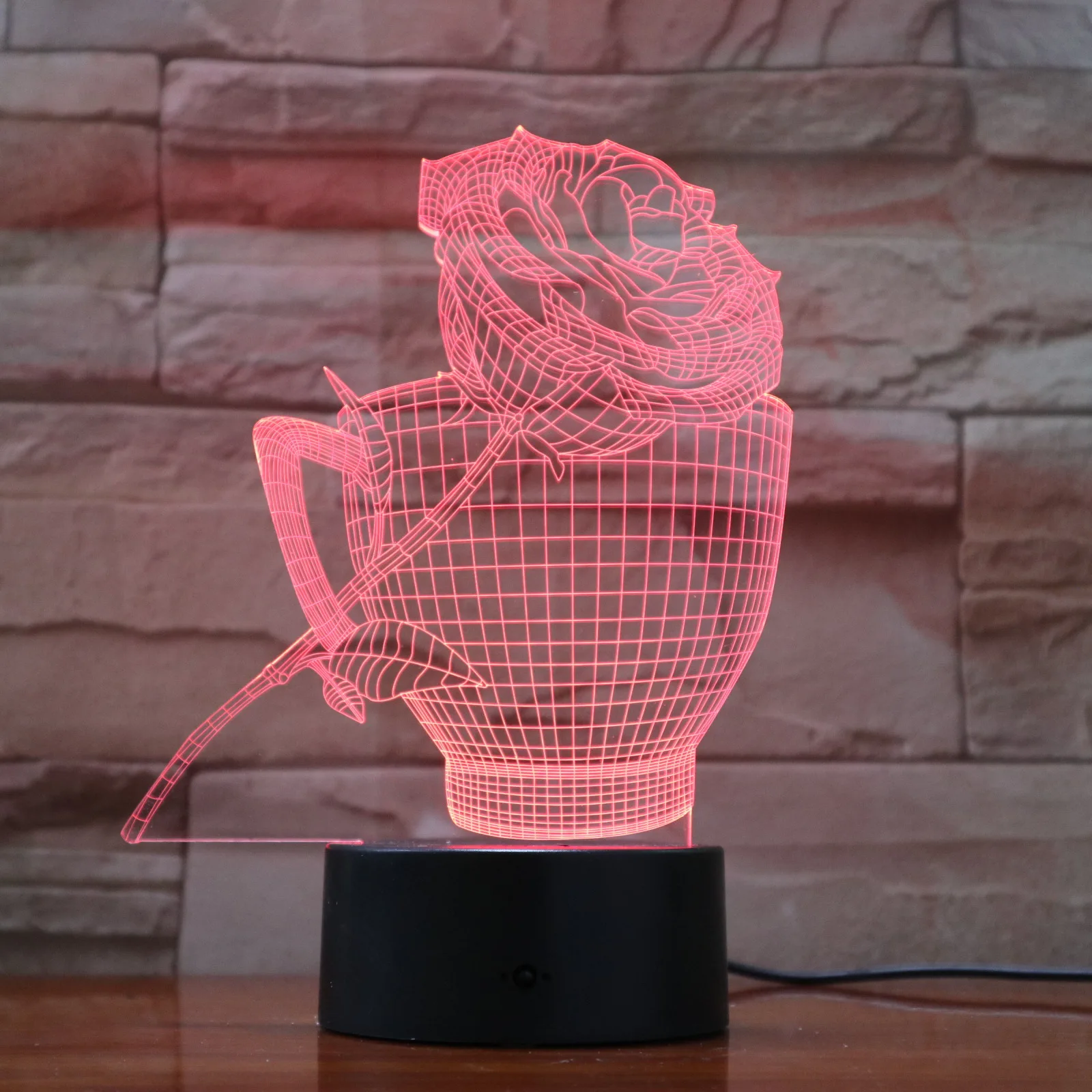 

3D Illusion Night Light Rose Flower In Cup 7 Colors Changing Table Desk Decor Lamp Gifts for Women Room Decorative Nightlight