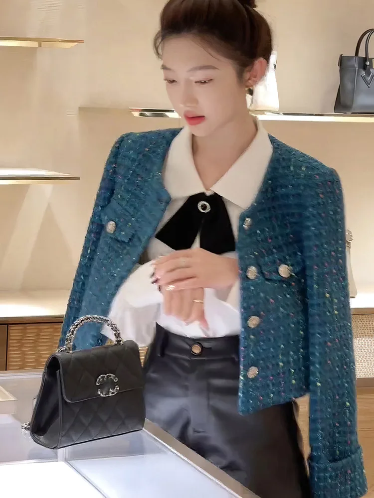 Женская твидовая куртка роскошная маленькая на осень и зиму короткое пальто для