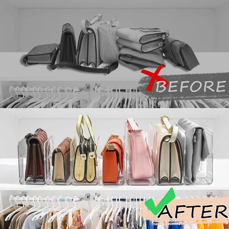 Purse Organizer For Closet Acrylic Clear Storage Organizers 2 PCS Different Size Divider Holder Shelf