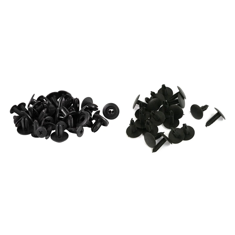 40 Pcs Car Bumper Fender Black Plastic Rivets Fasteners 6Mm Hole & 4.8Mm Hole