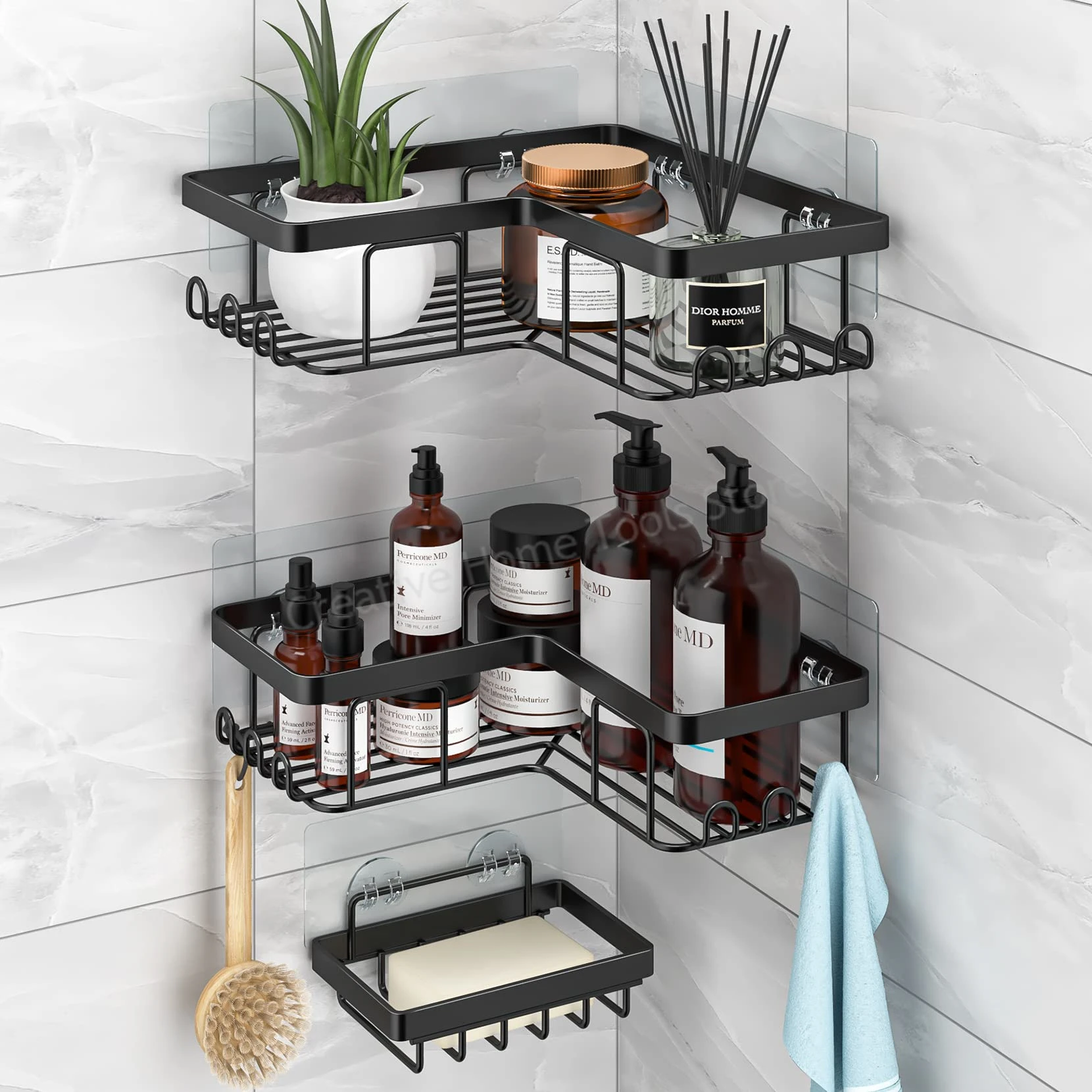 

Bathroom Shelf Black Hanging Bath Shelves Shower Drain Basket Shampoo Holder WC Accessories Kitchen Seasoning Storage Rack