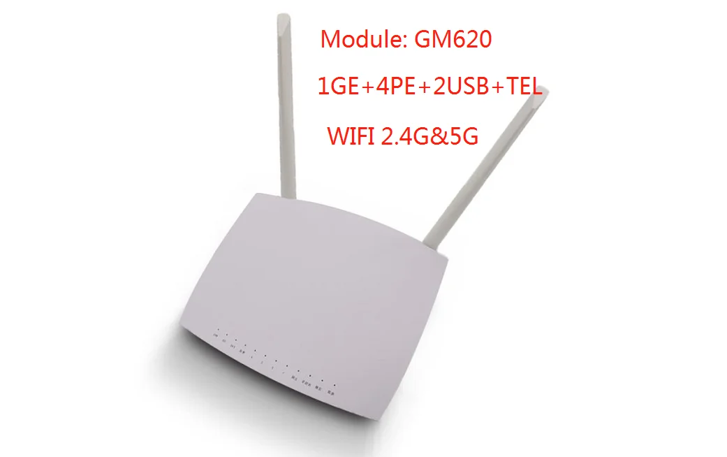 Бывшая в употреблении GM620 XPON ONU GE + 2USB + TEL HGU Wi-Fi 2,4G и фото, двойной диапазон, б/у GPON, английская версия FTTH, оптическая лампа