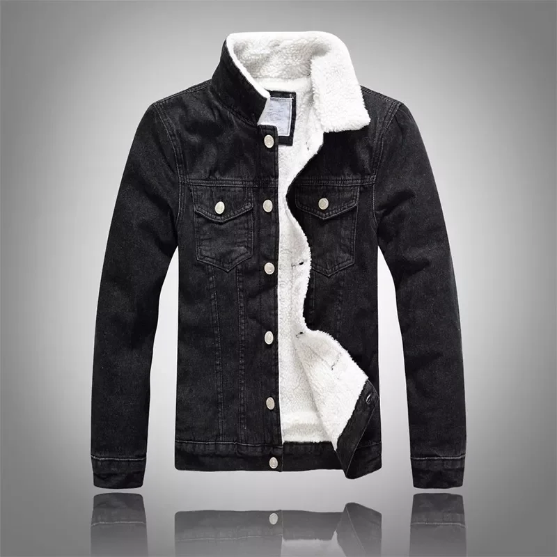

NEW IN Winter Solid Casual Jacket 2021 New Men's Bomber Denim Jacket Fashion Jean Biker Coat Woolen Lined Leisure Coat Plus
