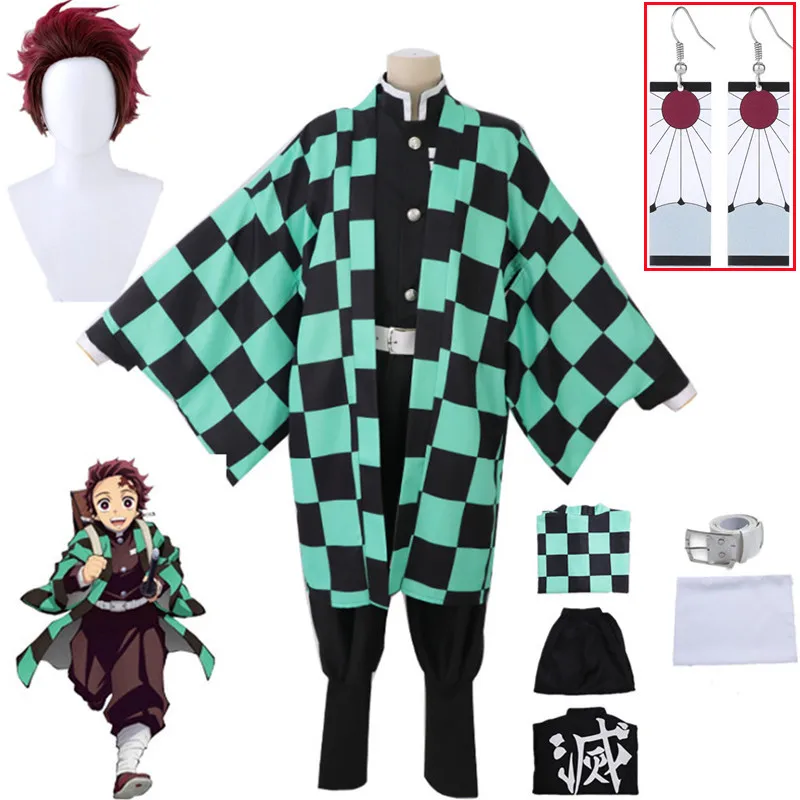 

Anime Demon Slayer Cosplay Costume Tanjirou Kamado Kimetsu No Yaiba Men Kimono Uniform Disfraz Halloween Party Masquerade