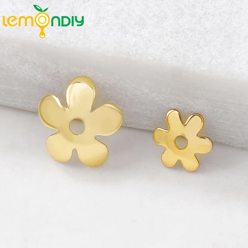 

(3149)10PCS 6MM 8MM 24K Gold Color Plated Brass Flower Beads Caps High Quality Diy Jewelry Accessories