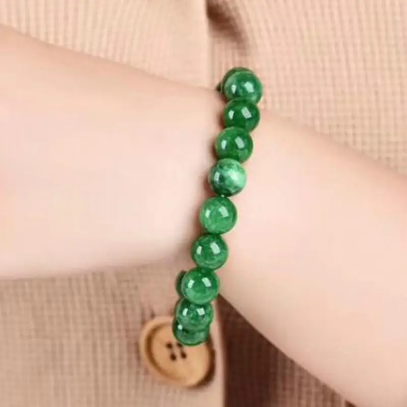 

Натуральный зеленый нефритовый эластичный браслет для мужчин и женщин лечебные ювелирные изделия подлинный Изумрудный Нефритовый камень ...