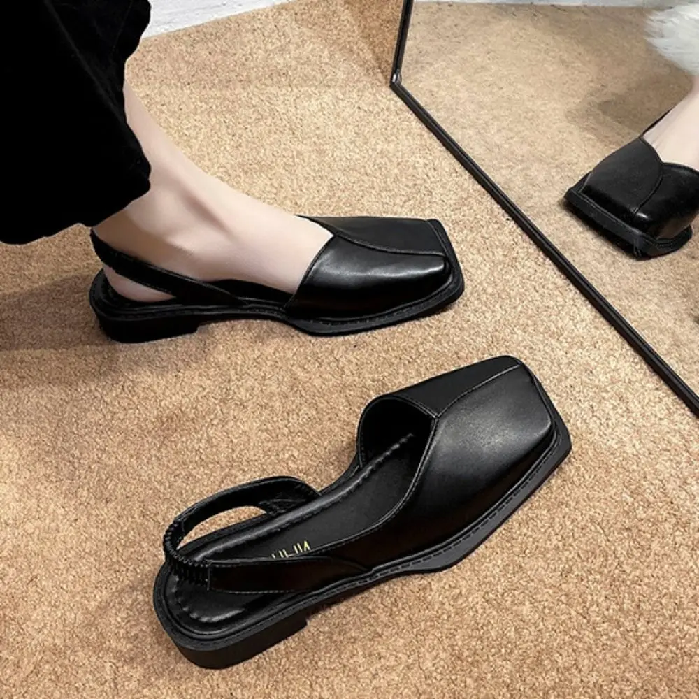 Повседневные женские сандалии с эластичной полоской модные кожаные туфли