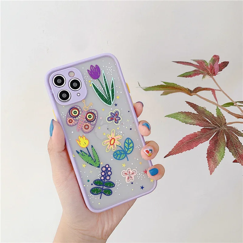 

Luxury 3D Relief Flower Case For Phone 12 Mini 11 Pro Max X XR XS Max 7 8 Plus Soft Bumper Transparent Matte PC Back Cover