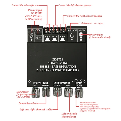 APWIKOGER ЗК-СТ21 Цифровой усилитель 2.1 канала