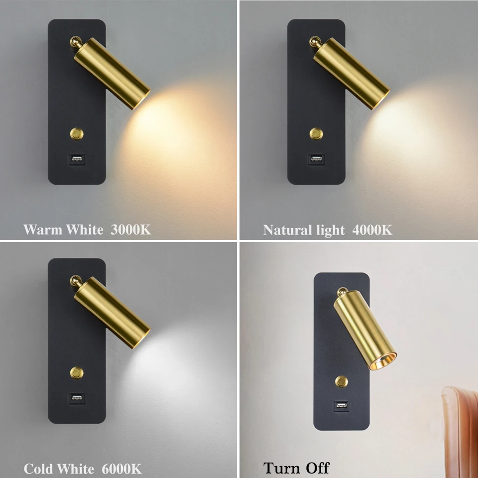 

Светодиодные Настенные светильники с выключателем и USB-интерфейсом, модная настенная лампа белого и черного цвета, светильник для коридора, рядом с лампочками, художественное бра, 7 Вт