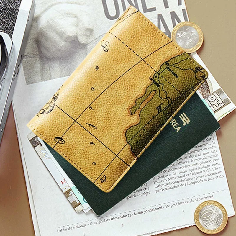

2022 Обложка для паспорта с картой мира, складной кошелек, сумка, держатель для удостоверения личности, портативный чехол-кошелек из искусств...