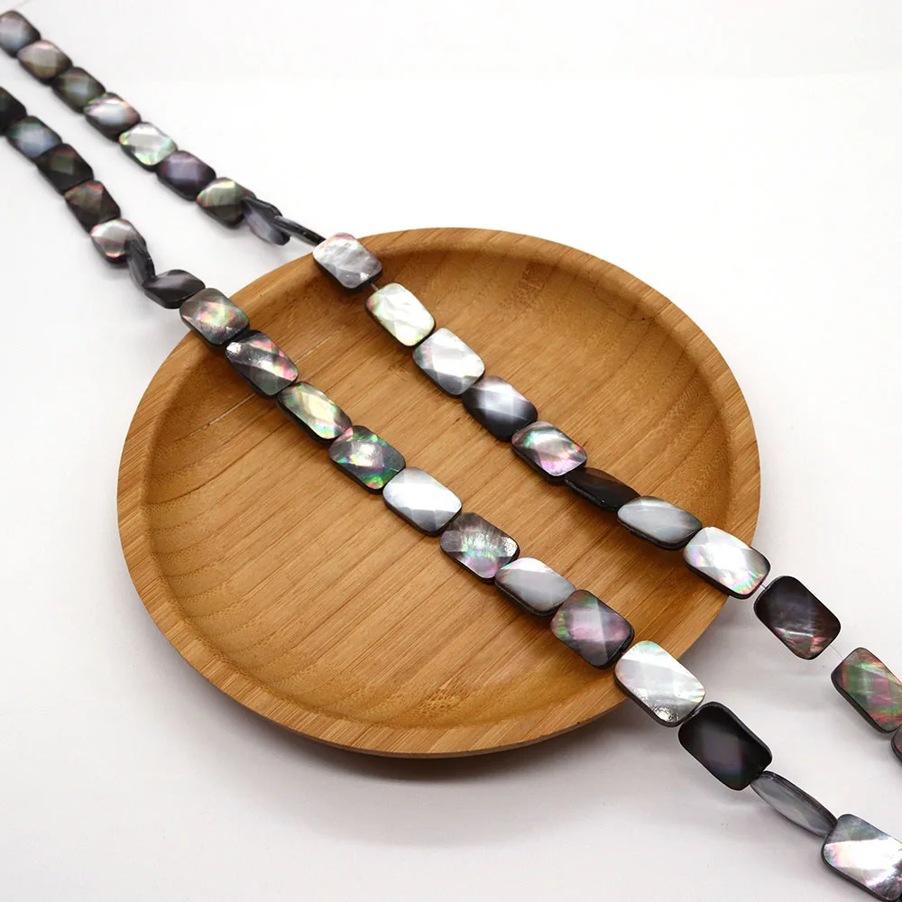 

New Seawater Black Shell Beads Geometric Rectangular Section Interval Beads for DIY Earring Jewelry Making Accessories 13x18mm