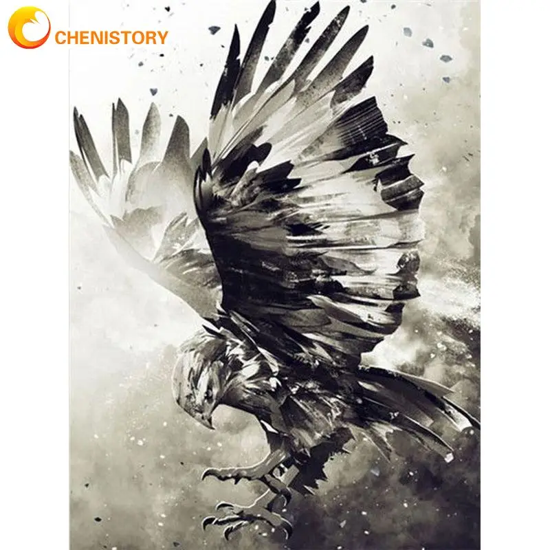 

CHENISTORY Paint By Number Black And White Animal Kits Drawing On Canvas Diy Pictures By Number Eagle Handpainted Gift Home Deco
