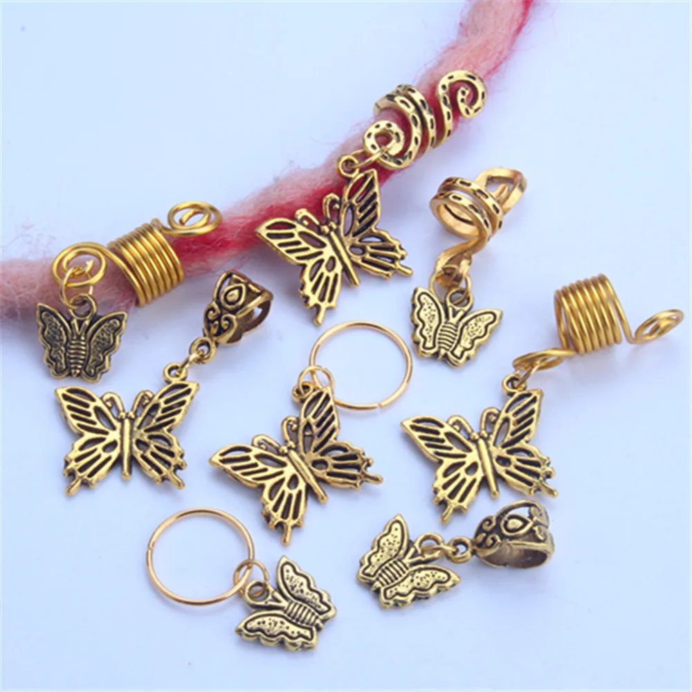 

5pcs Hair Braid DIY Decoration Set Geometric Simple Alloy Butterfly Pendant Hairwear for Womens Mens Fashion Jewelry Accessories