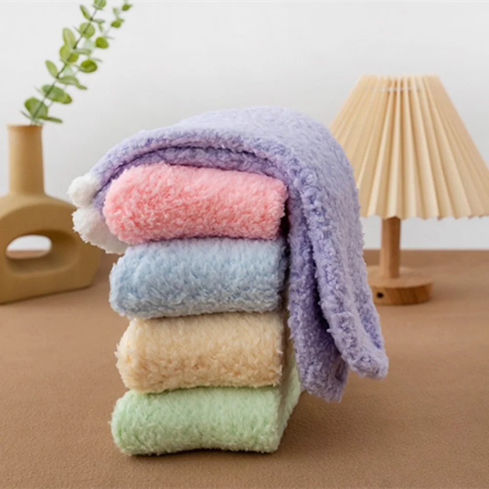 5 Pairs Autumn and Winter Fashion Thick Women's Coral Fleece Socks Candy Color Half Velvet Home Warm Sleep Socks for Ladies