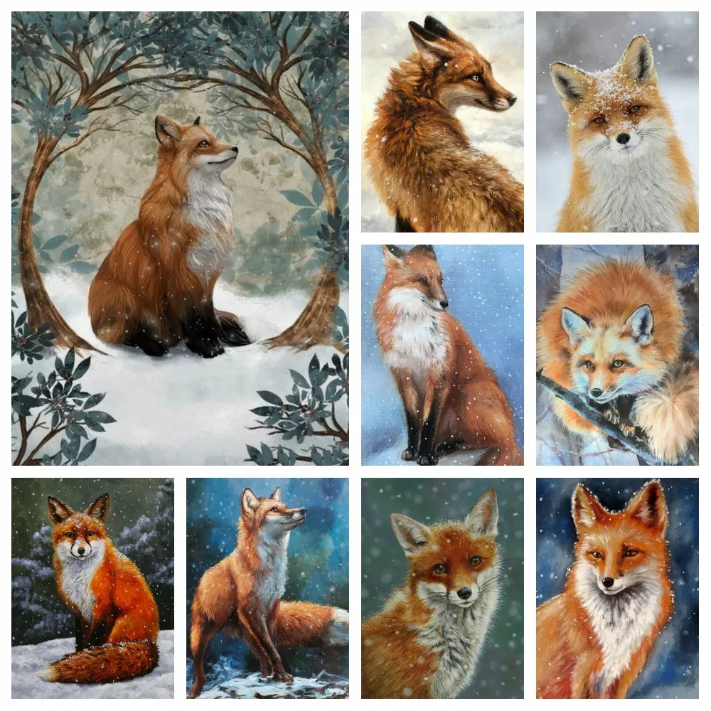 

Алмазная живопись 5D «сделай сам», Набор для вышивки крестиком с изображением зимних животных лисы, хобби Ручной Работы Стразы, домашнее нас...