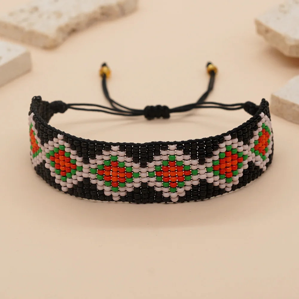 

Beaded bracelet Retro Tide Simple Hand knitting Geometry Design Bohemia Rhomboid Rainbow Adjustable Colour Rice bead bracelet