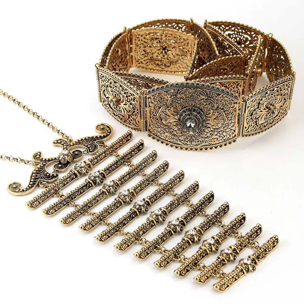 

Neovisson Traditional Retro Caucasus Belt Breastplate Sets For Aristocratic Women Handmade Adjustable Length Belt Gift 2022